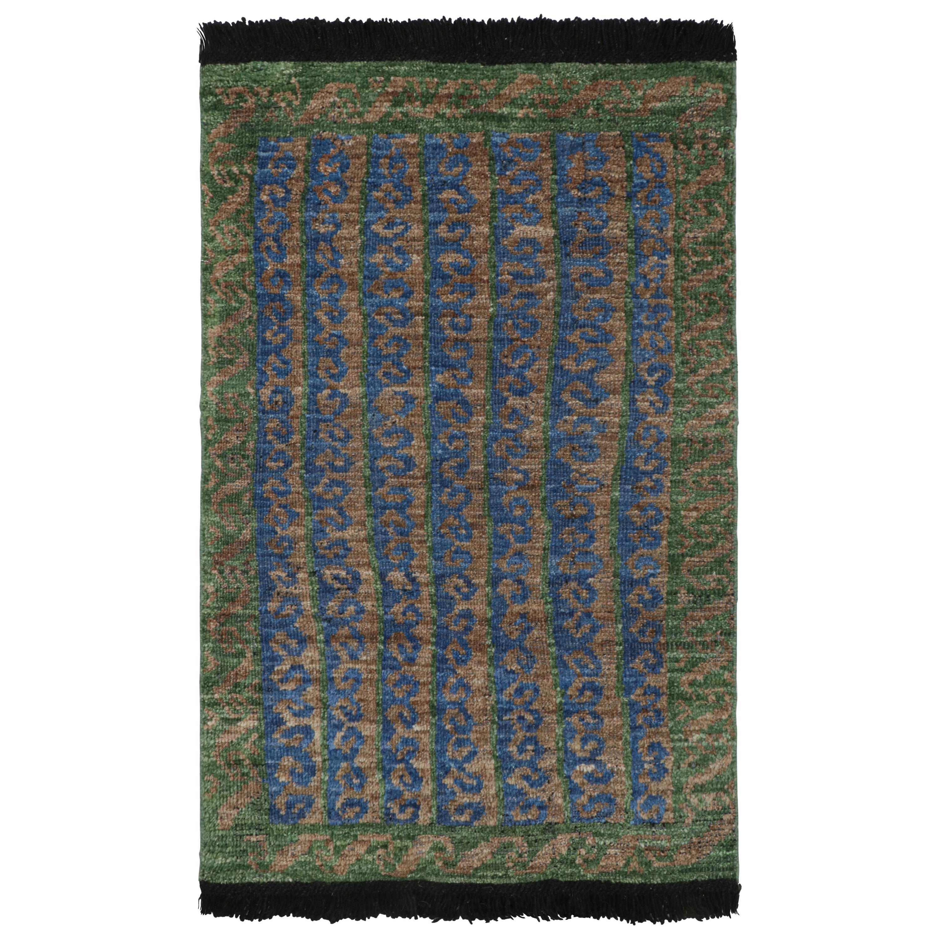 Rug & Kilim’s Persian Baluch Rug in Green with Stripes and Geometric Patterns For Sale