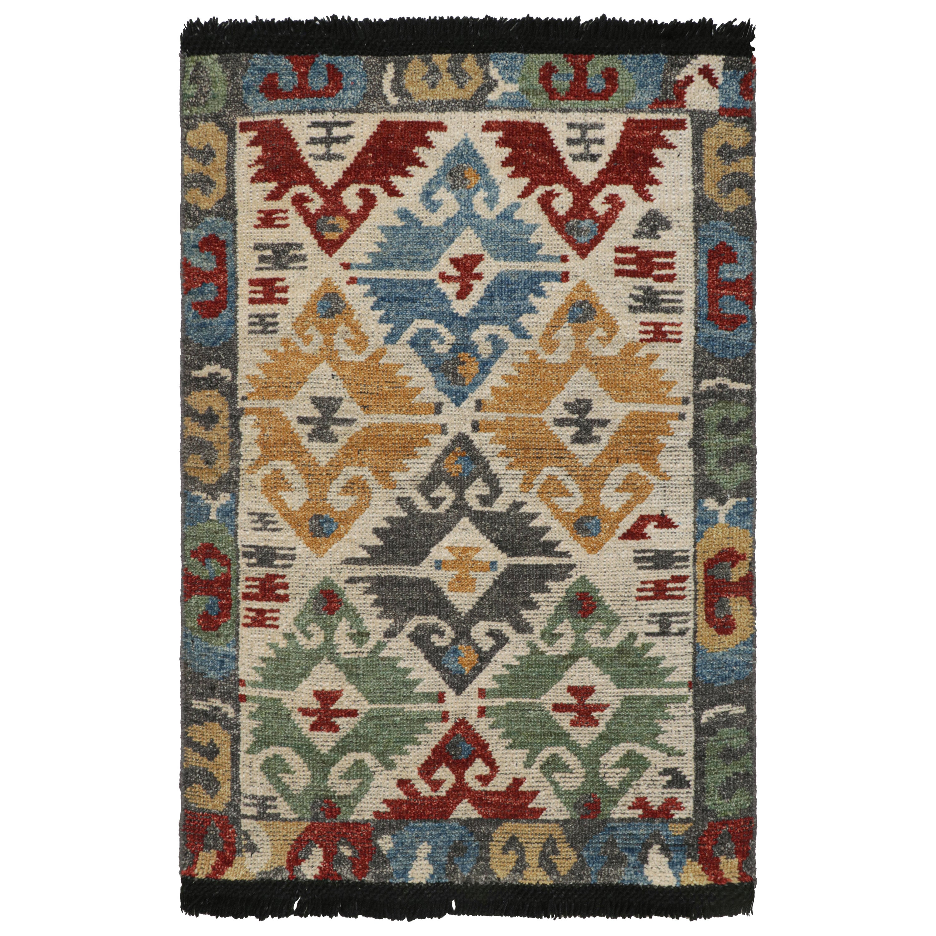 Rug & Kilim’s Turkish Style Rug in Beige with Polychromatic Geometric Patterns