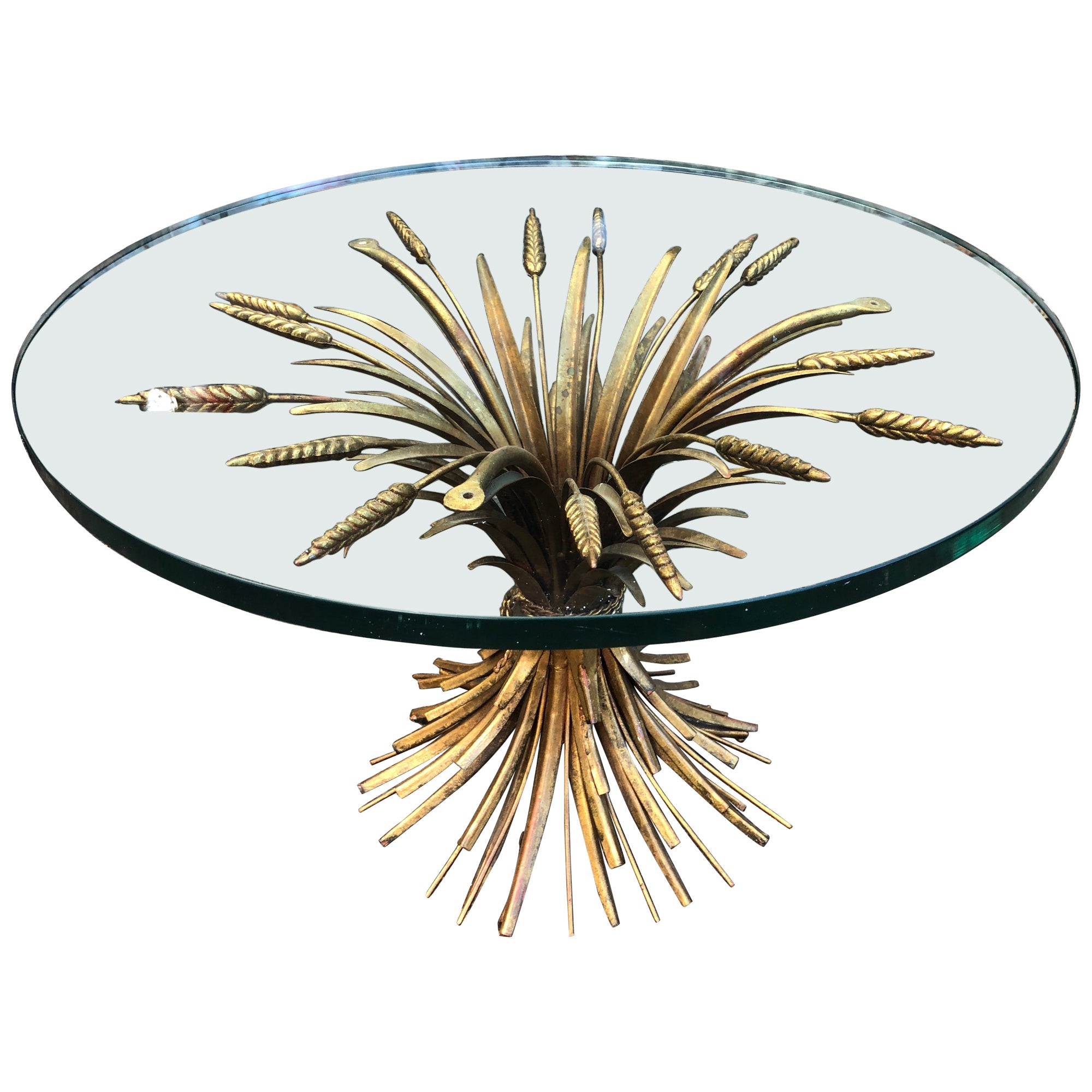 Superbe table d'appoint Hollywood Regency dorée style Coco Chanel style blé en vente
