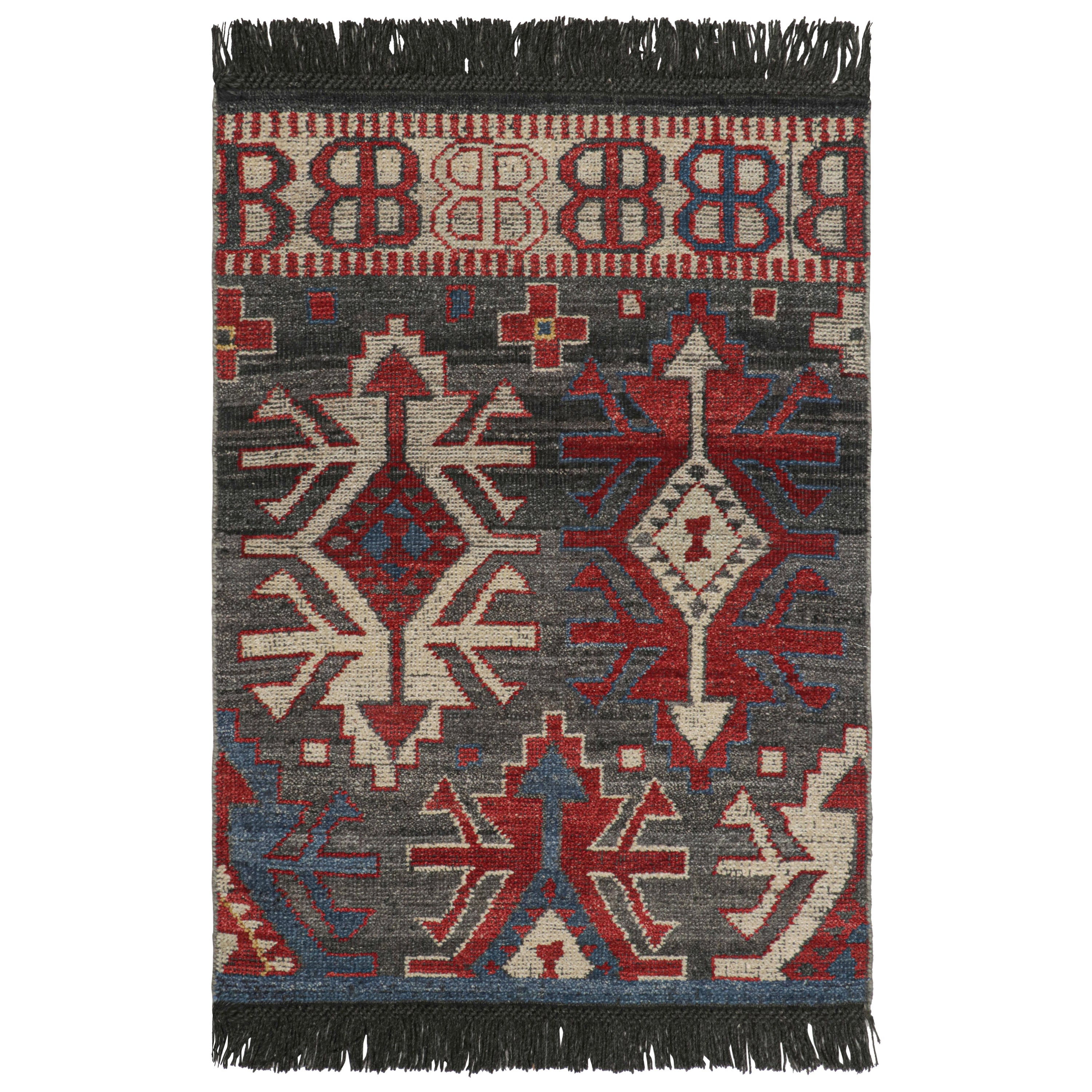 Rug & Kilim’s Caucasian Tribal Rug in Gray with Geometric Patterns  For Sale