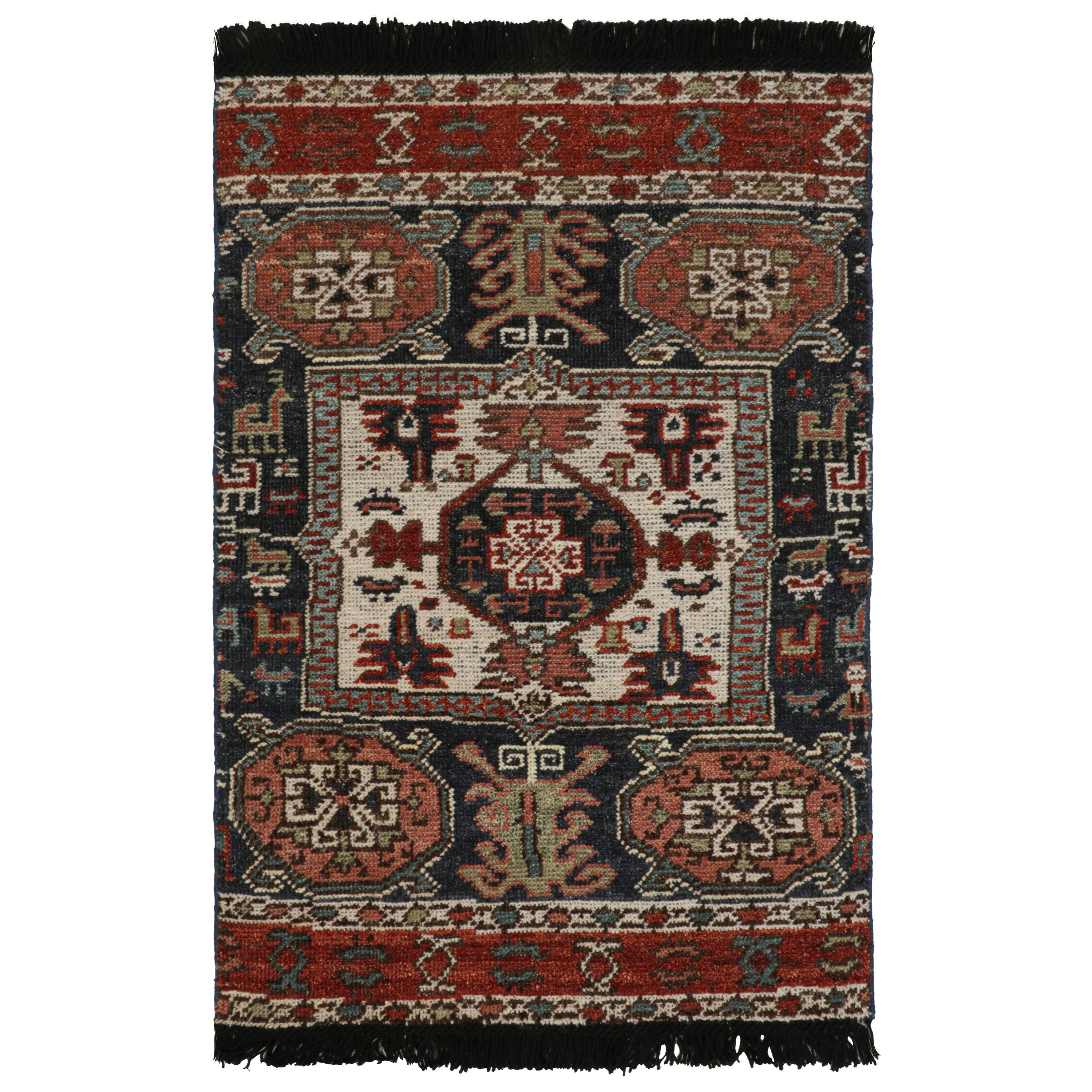 Rug & Kilim’s Tribal Style Rug with Primitivist Geometric Pattern and Medallions For Sale