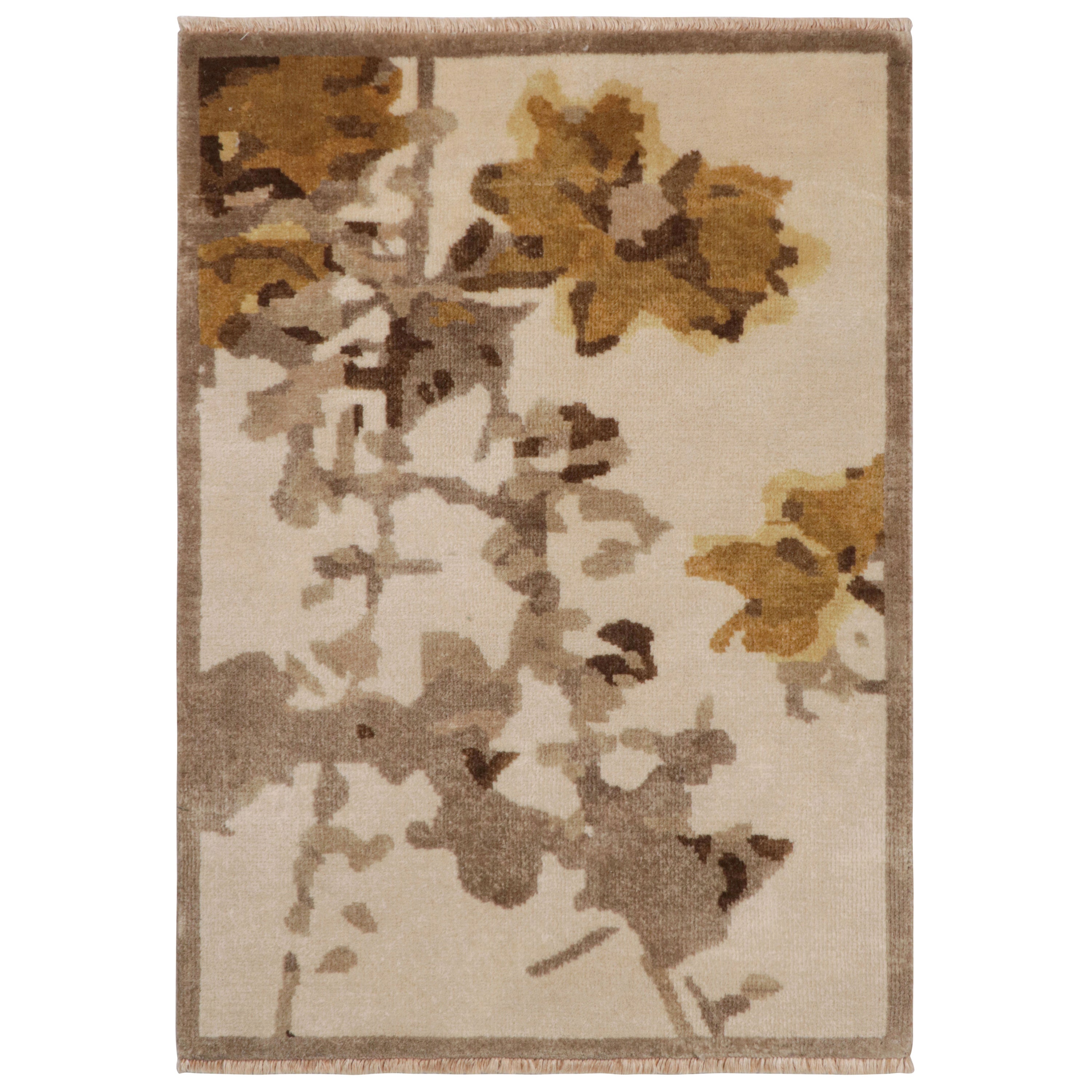 Rug & Kilim’s Modern French Art Deco Style Scatter Rug with Impressionist Floral For Sale