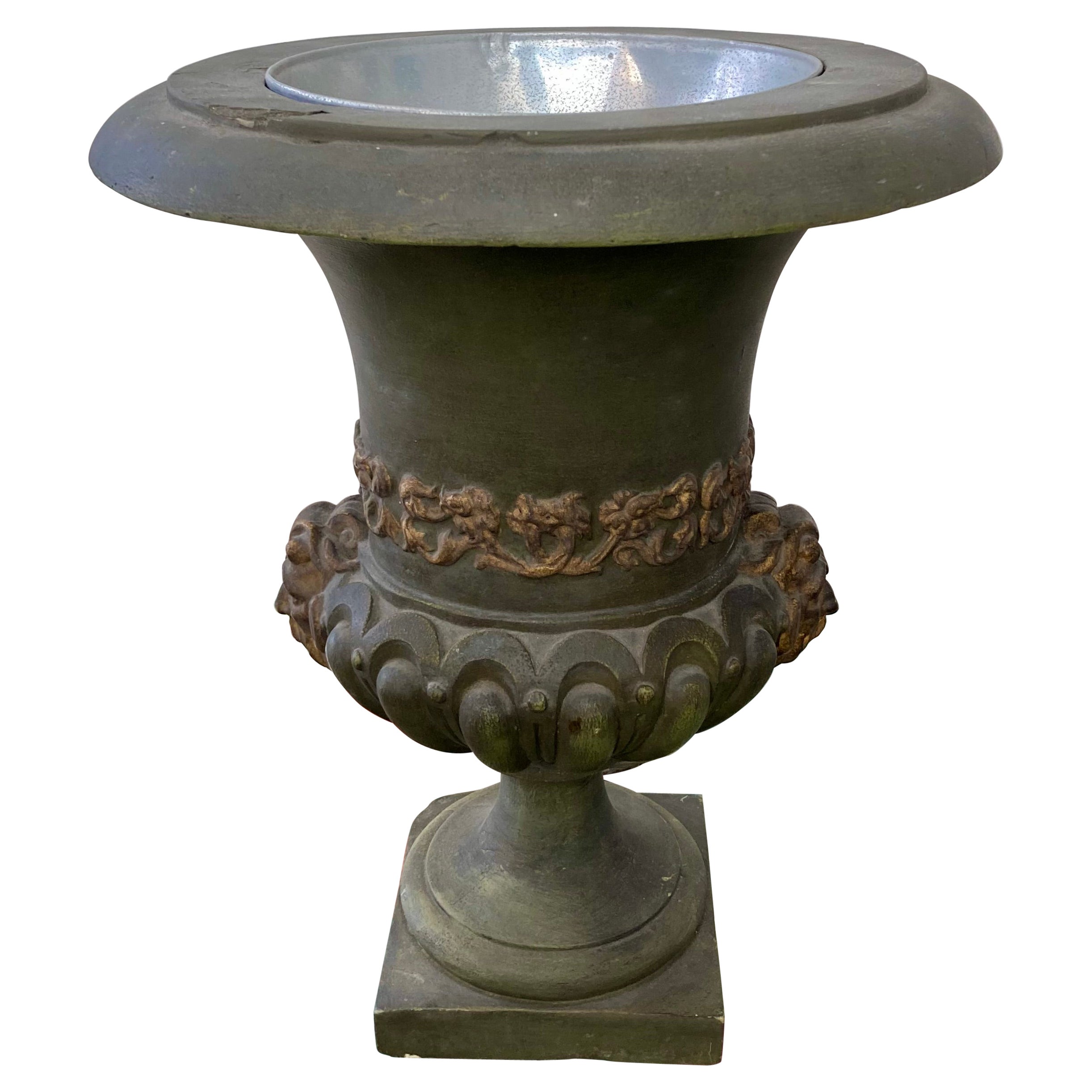 French Painted Terra Cotta Urn Uplight For Sale