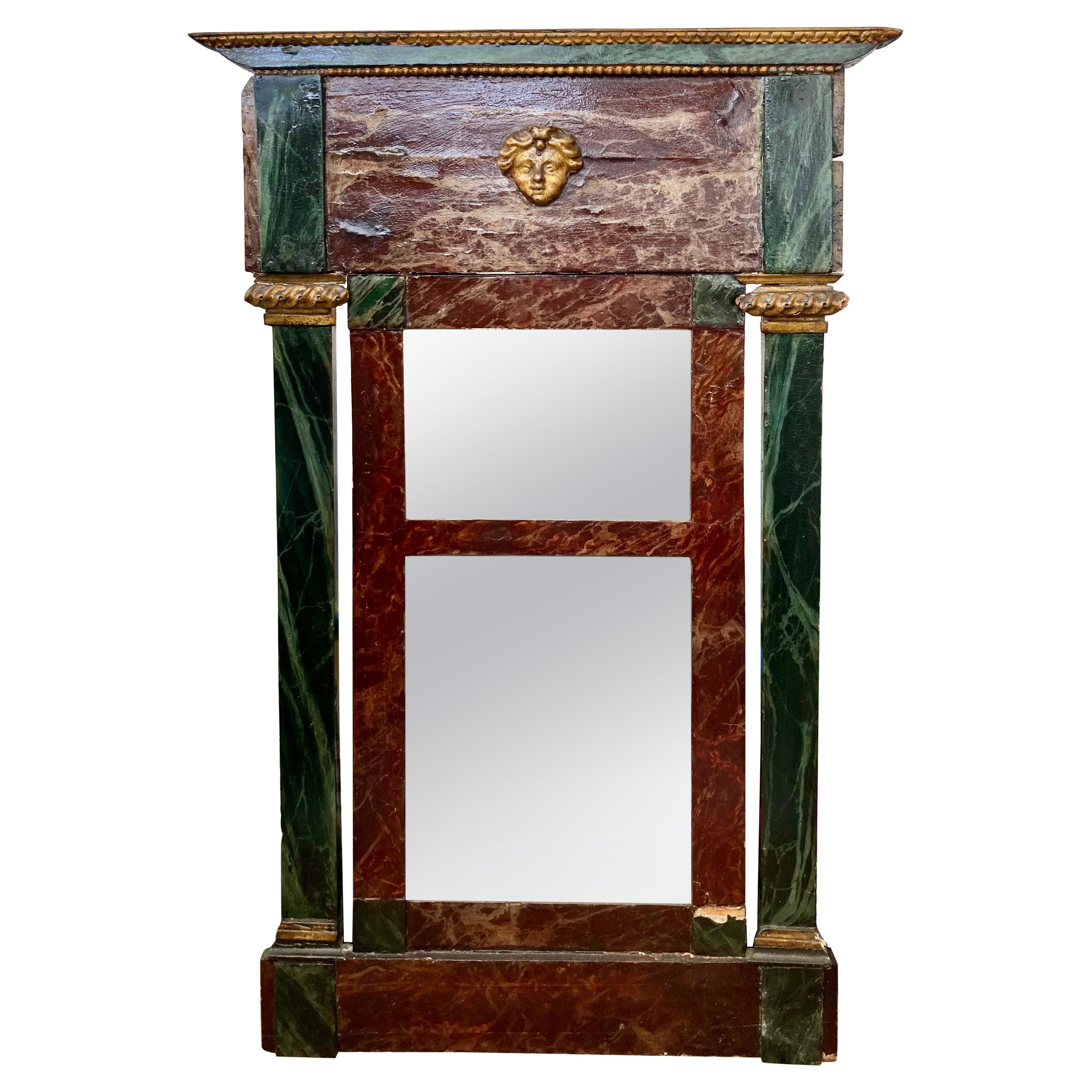 French Painted Faux Marble Wood Empire Mirror For Sale