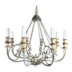 Custom Eight Light Wood & Iron Painted Chandelier by Melissa Levinson