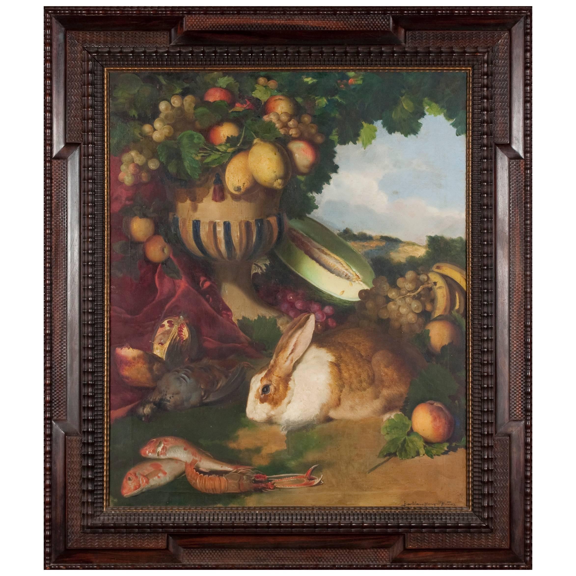 Still Life, Oil on Canvas by Bartolome Mongrell, 1895, Spain For Sale