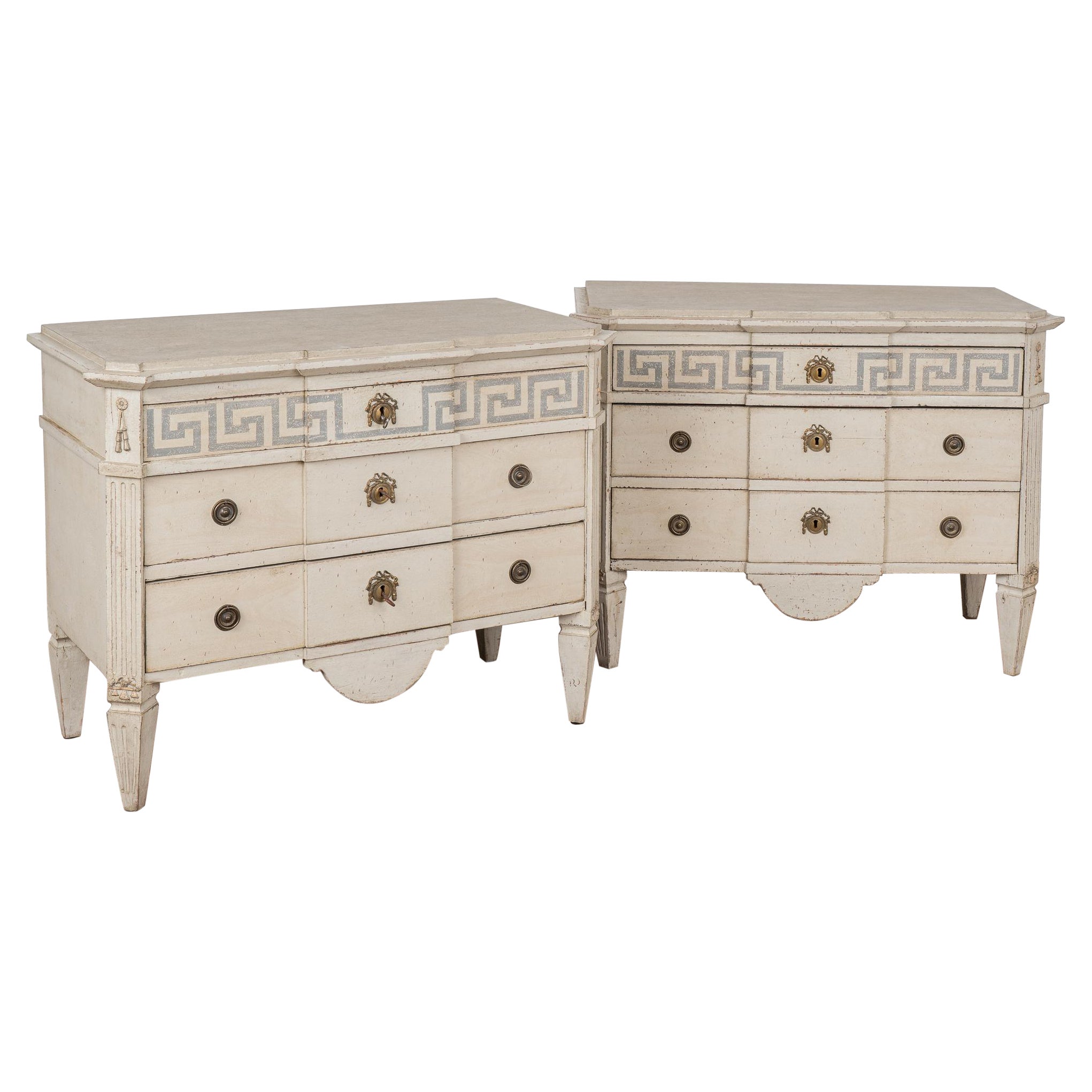 Pair, Gustavian White Chest of Drawers Sweden circa 1860-80 For Sale