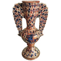 Used 18th Spanish Century Glazed Alhambra Majolica Amphora Vase