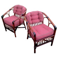 Vintage A Matched Pair of Rattan / Bentwood Dining / Arm Chairs 
