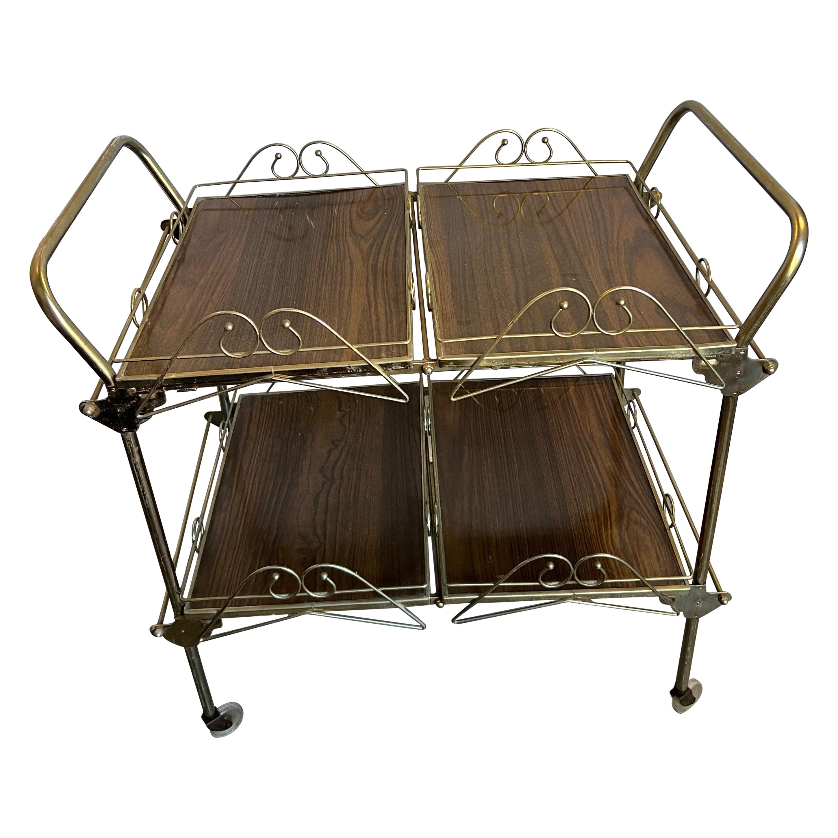 Mid-20th Century Hollywood Regency Brass and Walnut Tone Serving Cart