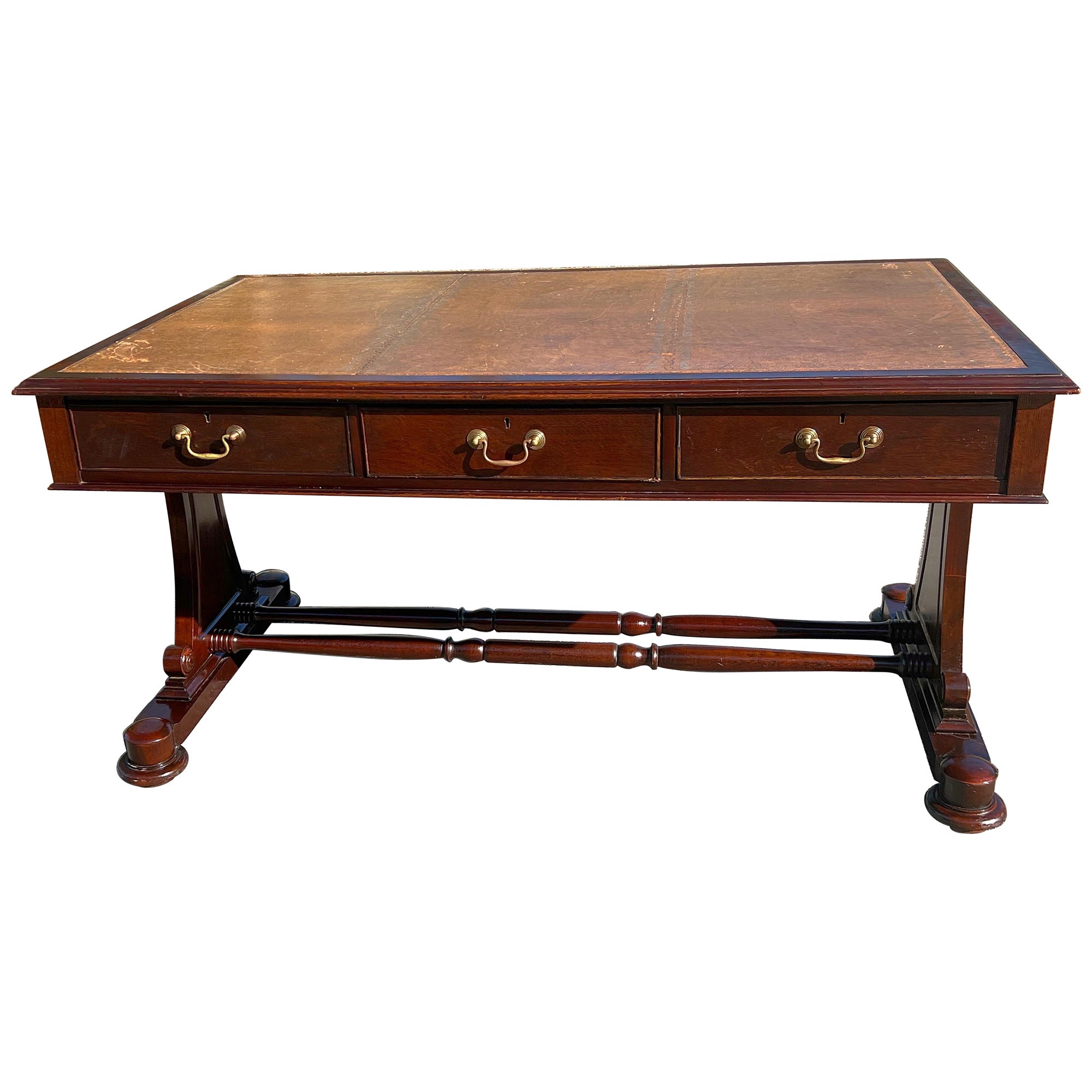 19th Century English Regency Mahogany Leather Top Writing Desk For Sale