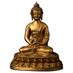 Middle 20th century old bronze Nepali Buddha statue in Dhyana mudra