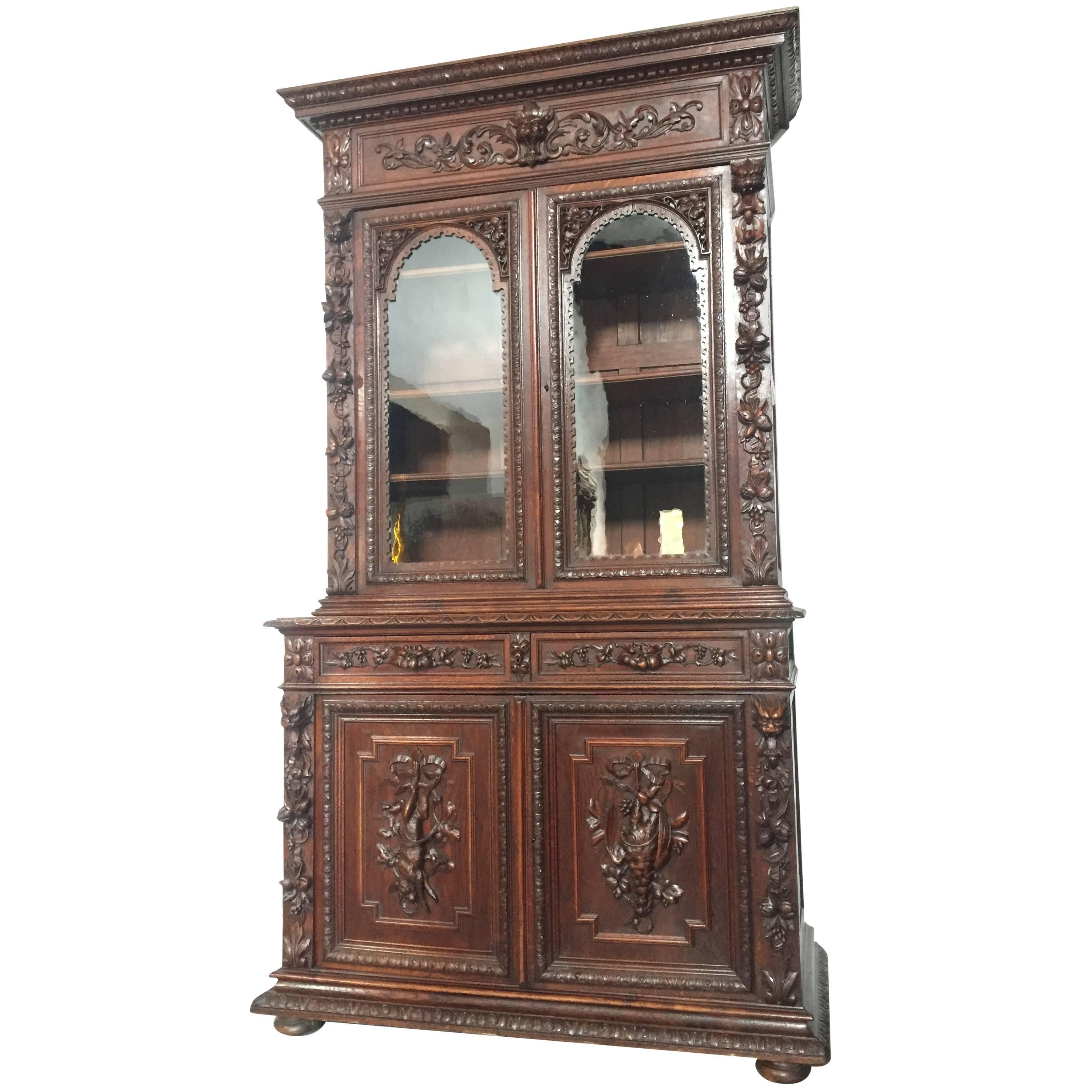 Flemish Buffet a Deux Corps in Carved Oak, circa 1850 For Sale
