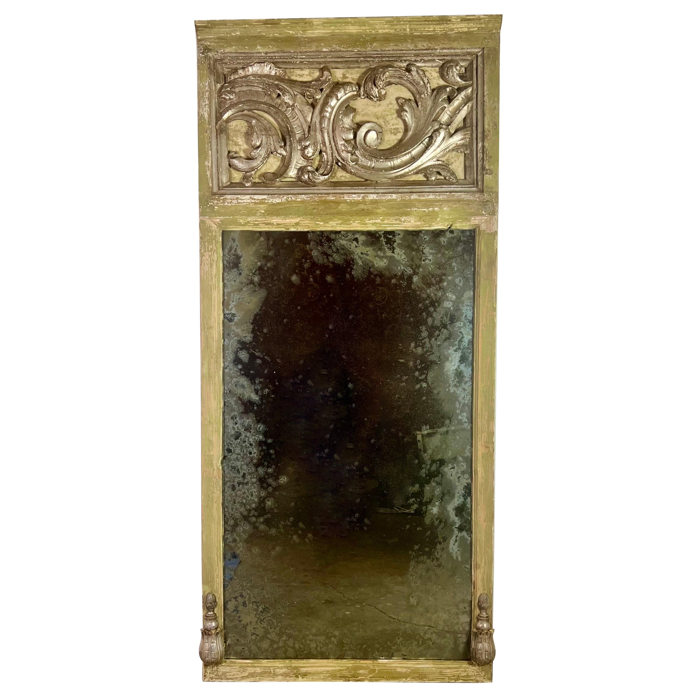 Italian Silver Gilt and Painted Mirror