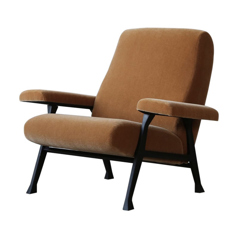 Rare Roberto Menghi Hall Chair, Arflex, Italy, 1950s, Upholstered in Pure Mohair