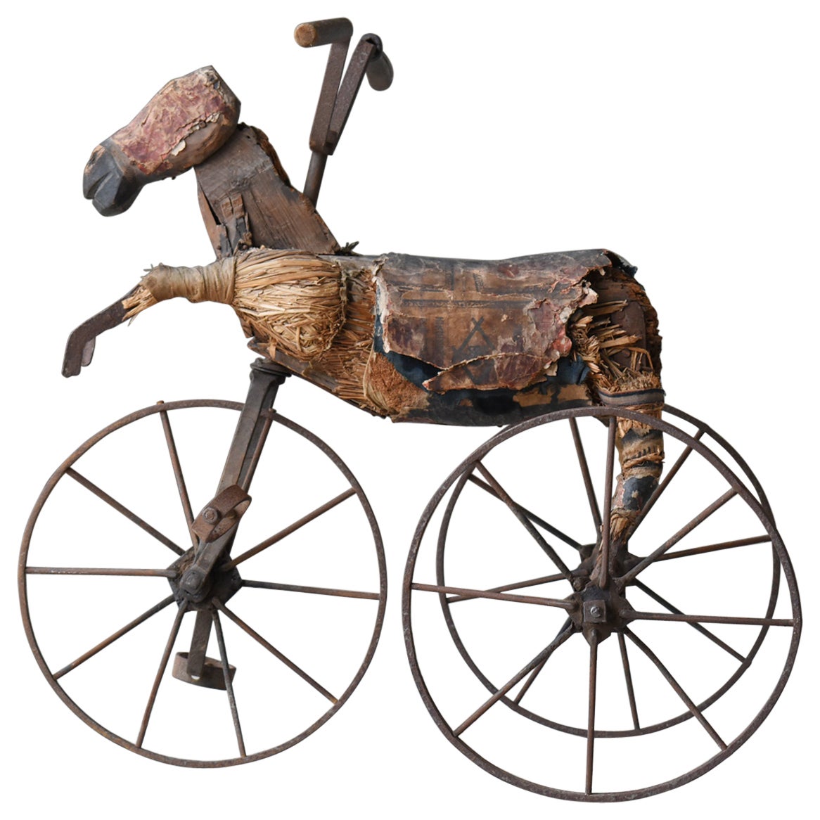 Antikes japanisches Holzpferd Tricycle 1860er-1900er Jahre / Skulptur Wabisabi, Skulptur 
