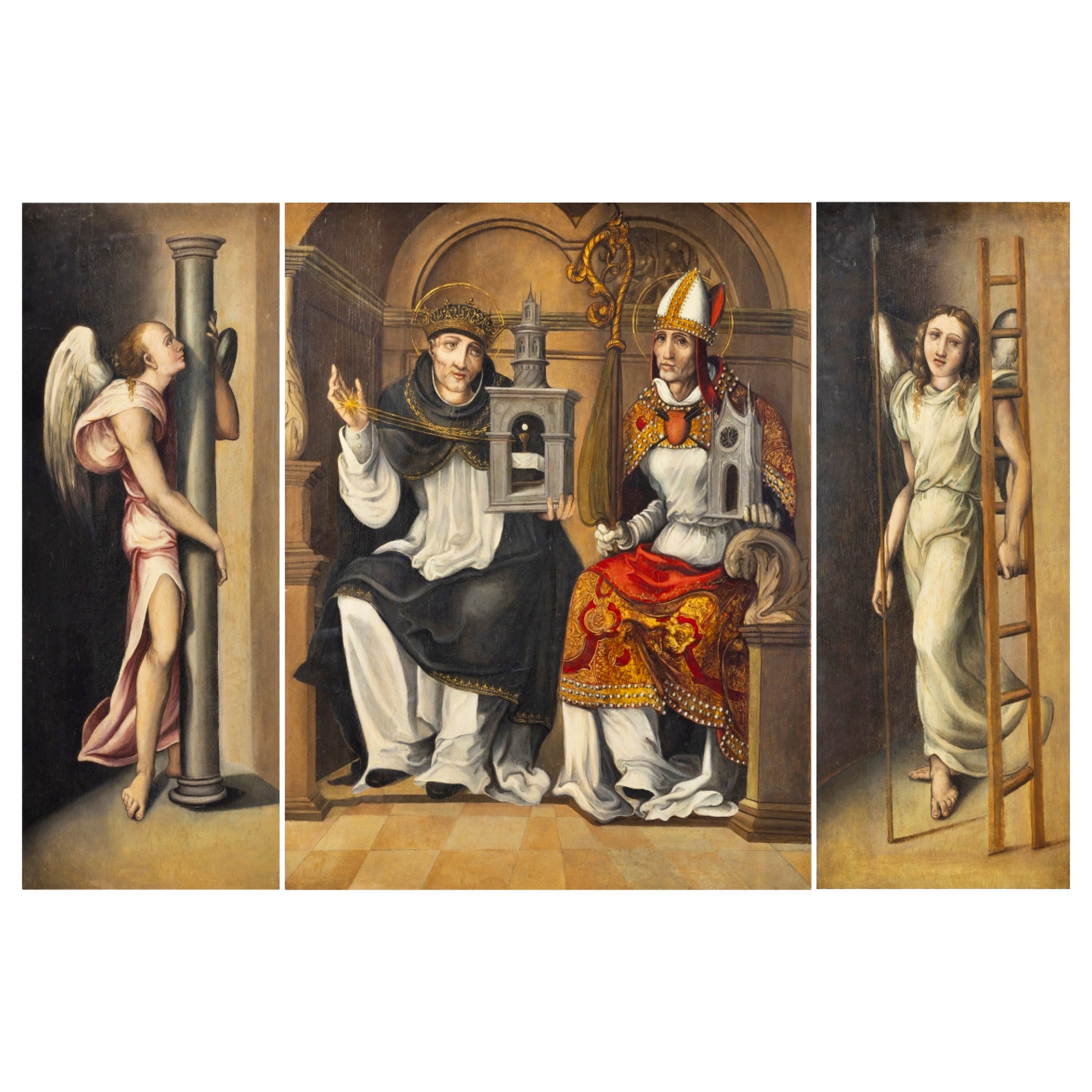 IMPORTANT " ANNUNCIATION " TRIPTYCH Spanish School 17th Century For Sale
