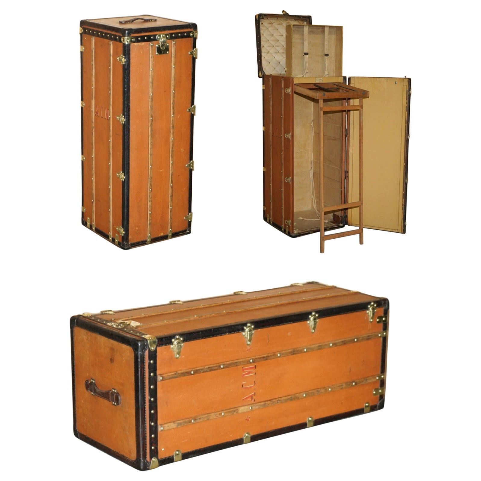FULLY RESTORED ANTiQUE 1910 LOUIS VUITTON STAMPED & SIGNED MALLE PENDERIE TRUNK For Sale