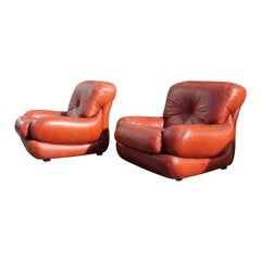 Paire de fauteuils bulle cuir cognac design italien des années 1970 