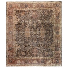 Early 20th Century Indian Chocolate Brown Handmade Wool Carpet (Size Adjusted)