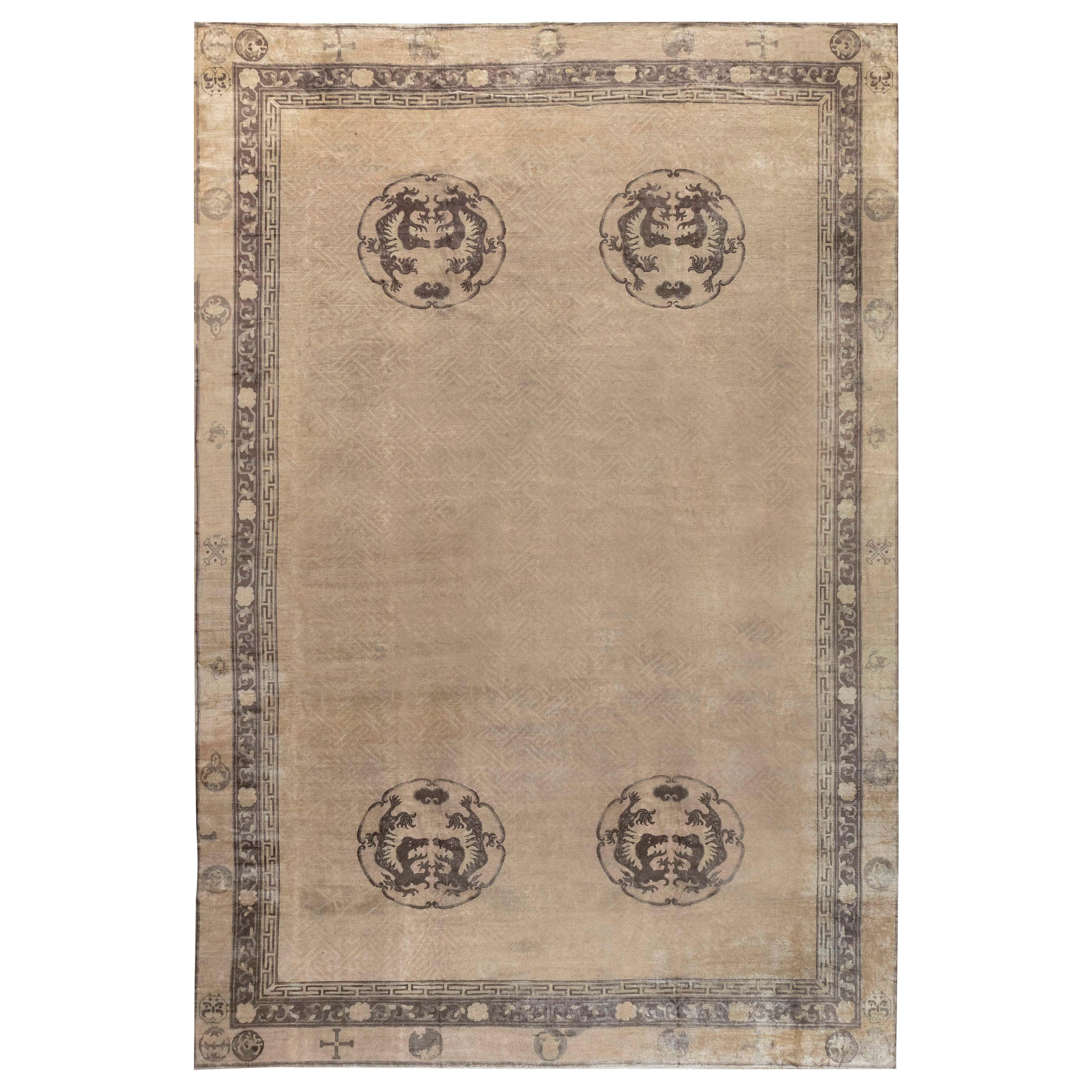 Early 20th Century Anmal Motifs Camel Background Chinese Handmade Wool Rug For Sale