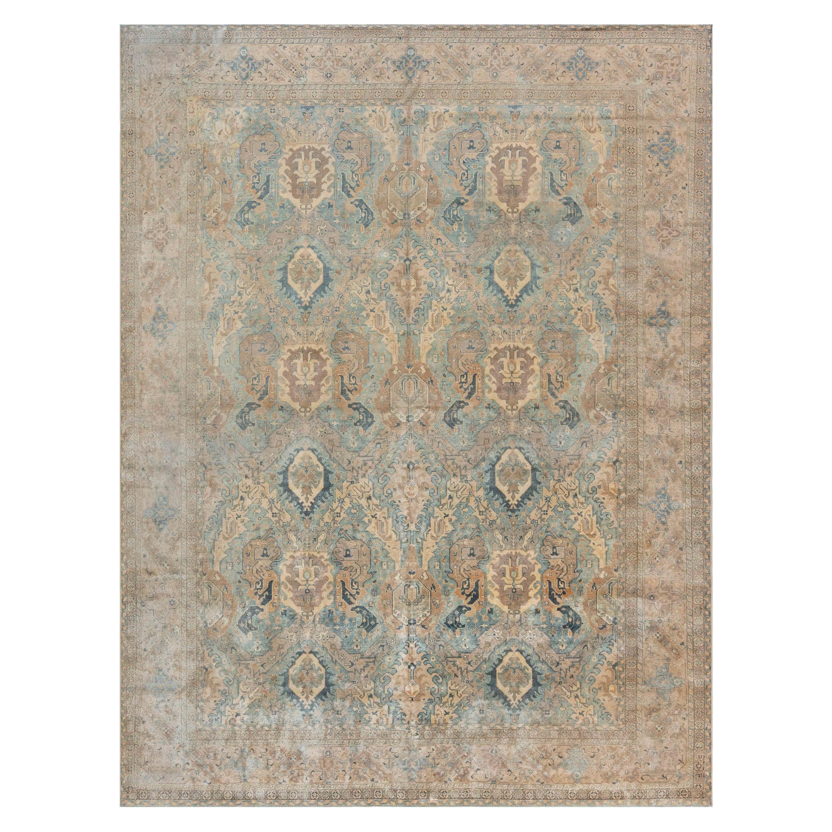 1900s Persian Tabriz Botanic Handwoven Wool Rug For Sale