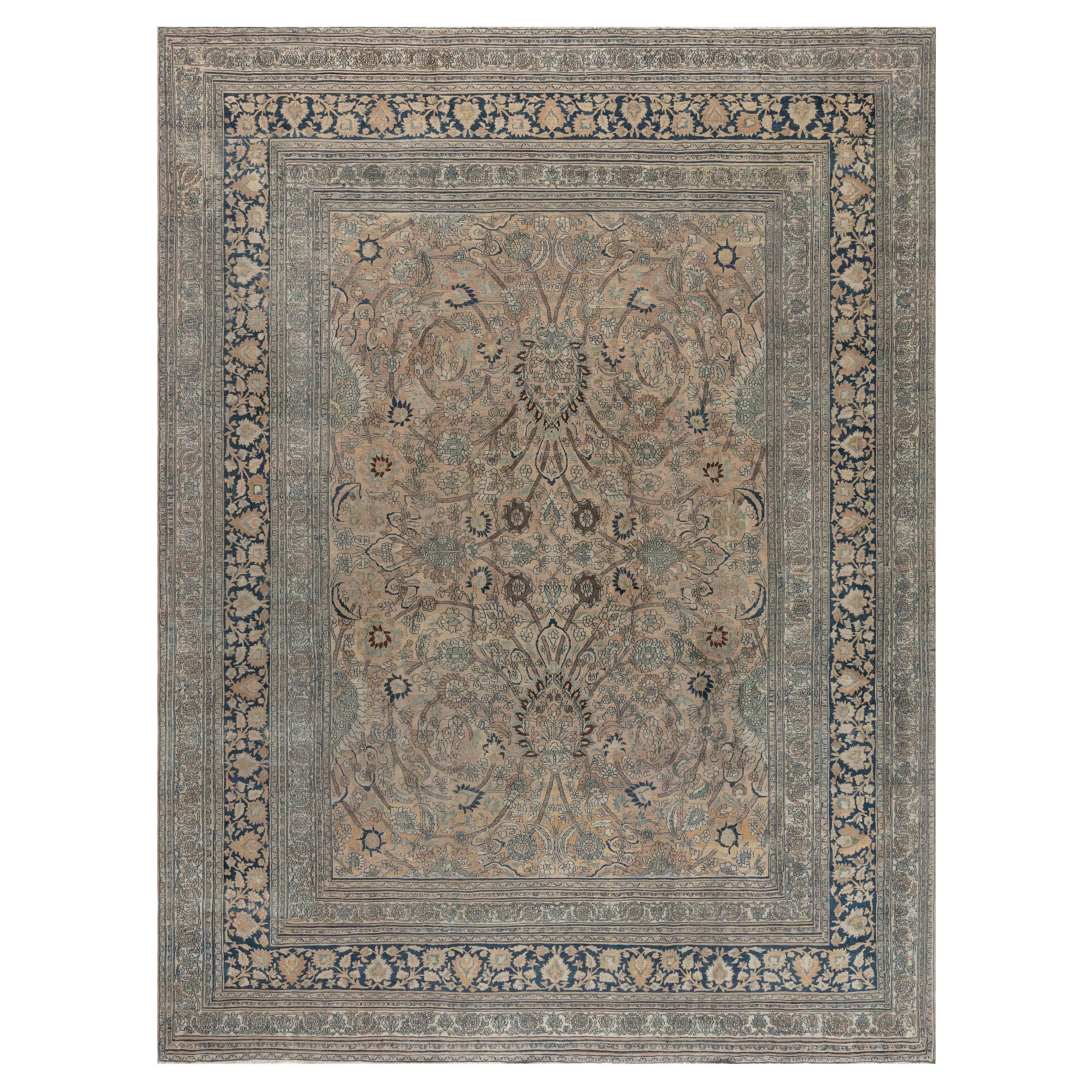 Authentic 19th Century Persian Meshad Handmade Wool Carpet For Sale