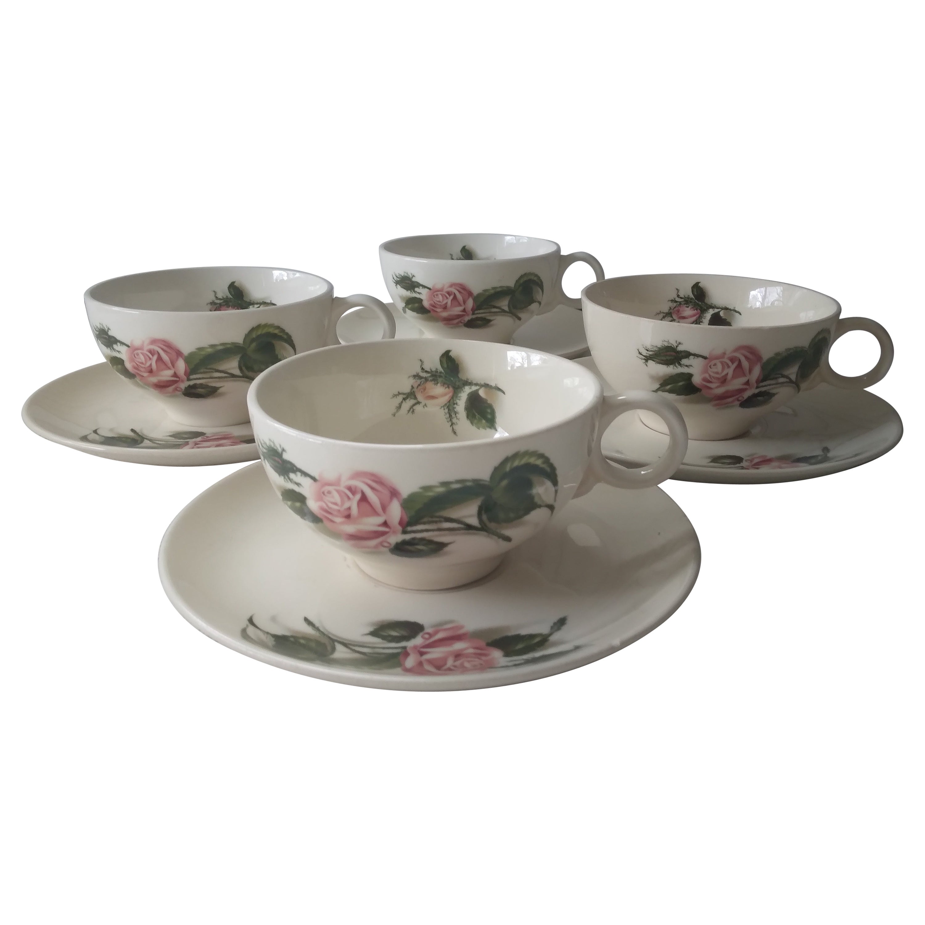 1950's Rose Moss Tea Cup and Saucer - Set of Four For Sale