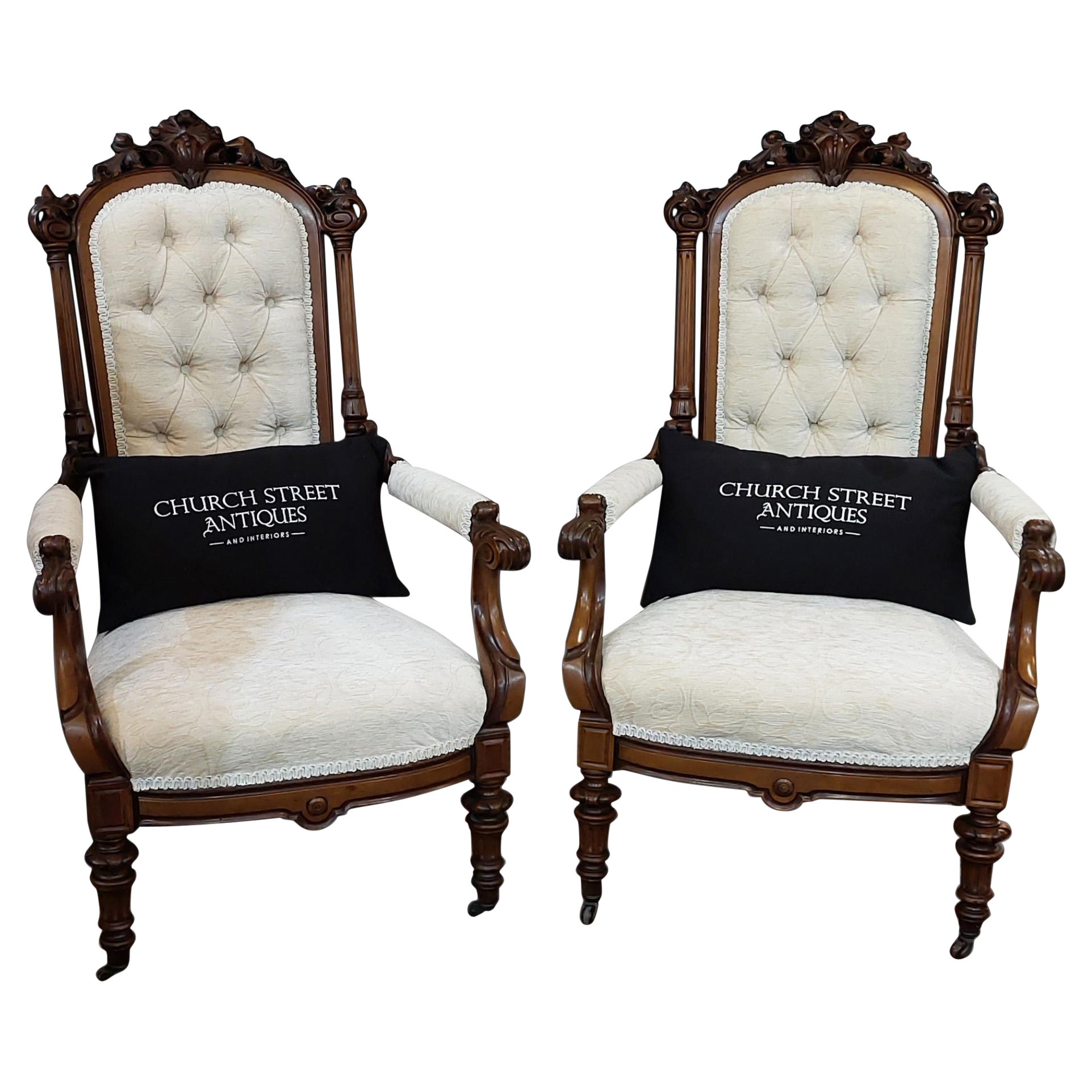 Pair of Victorian Walnut Parlour Chairs For Sale