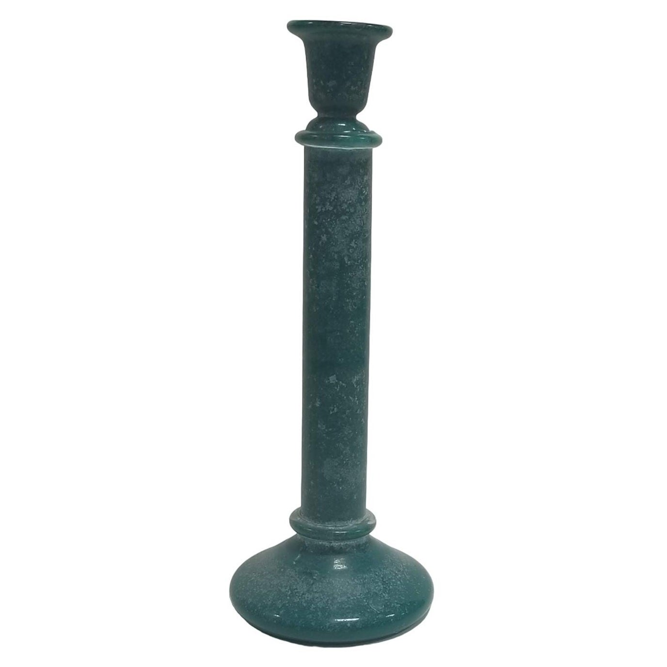 17" Vintage Candlestick Holder Turquoise Glass Frosted