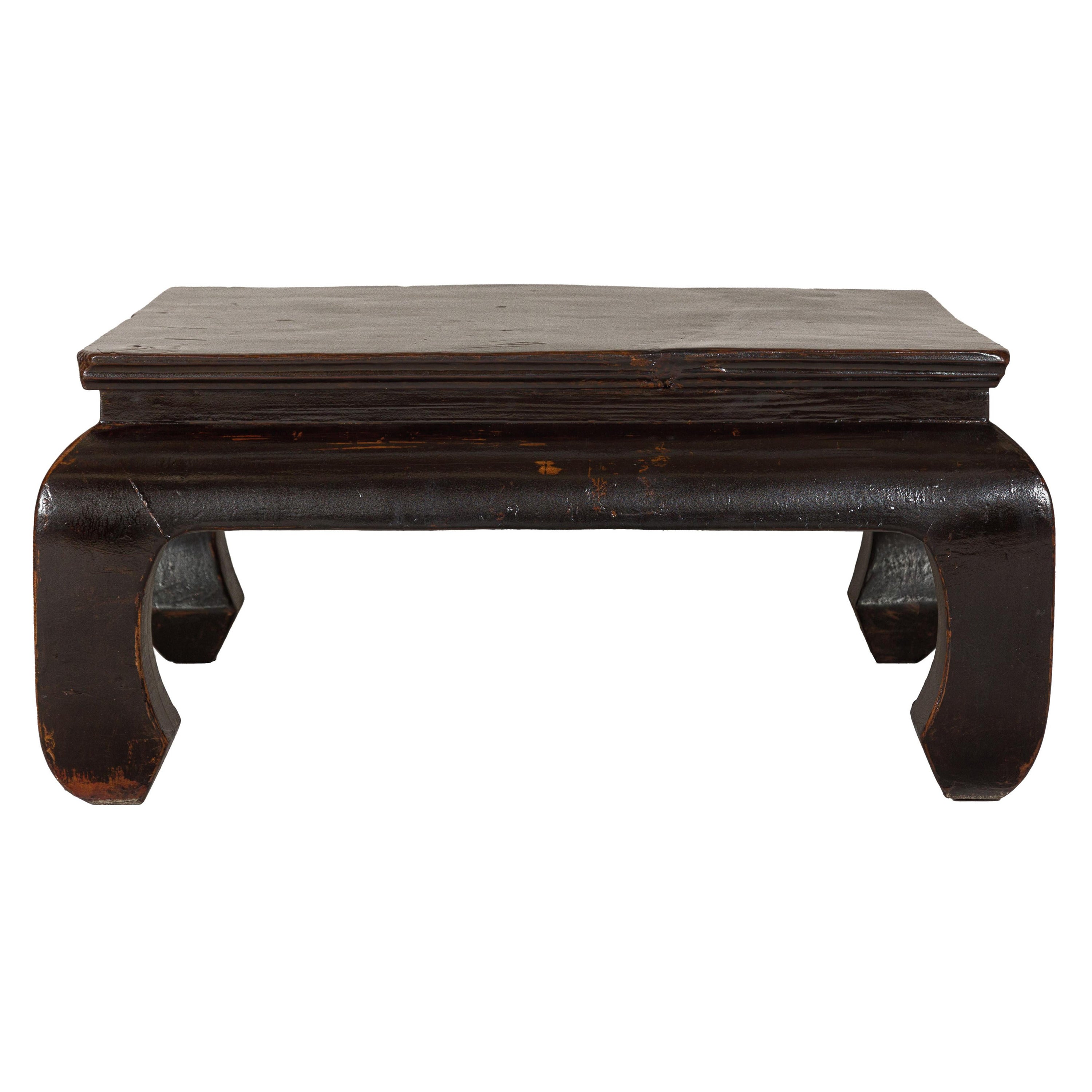 Chow Legs Dark Lacquered Coffee Table with Gloss Patina, Antique For Sale