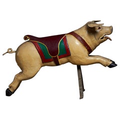 Pig Carved Wooden Carousel Figure: Antique