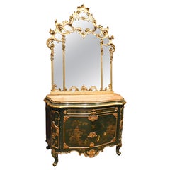 Retro chest of drawers with mirror, gilded with painted chinoiserie, Italy