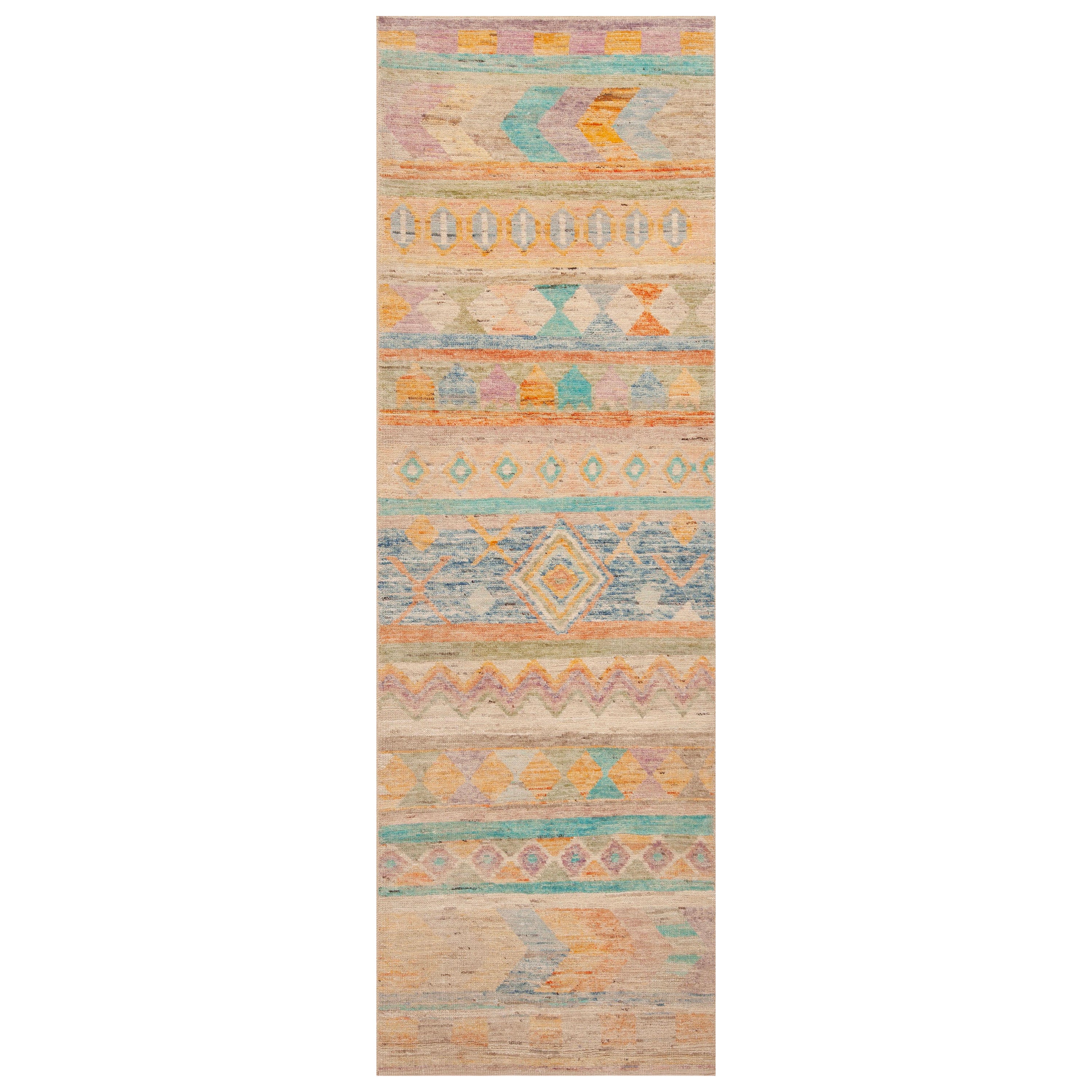 Collection Nazmiyal, tapis de course géométrique, tribal et rustique, 3' x 9'10" en vente