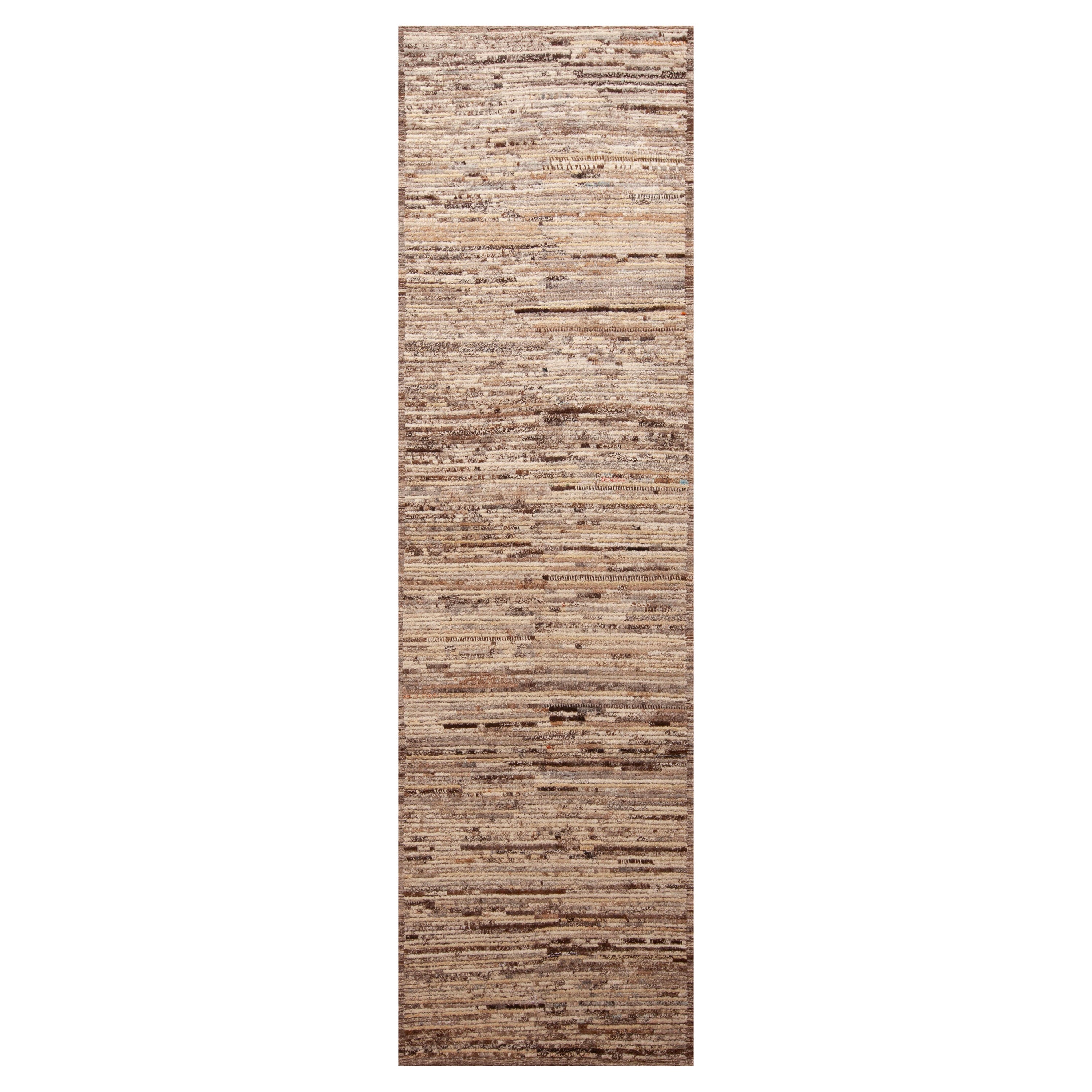 Nazmiyal Collection Earthy Brown Abstract Abrash Modern Runner Rug 3'8" x 13' For Sale