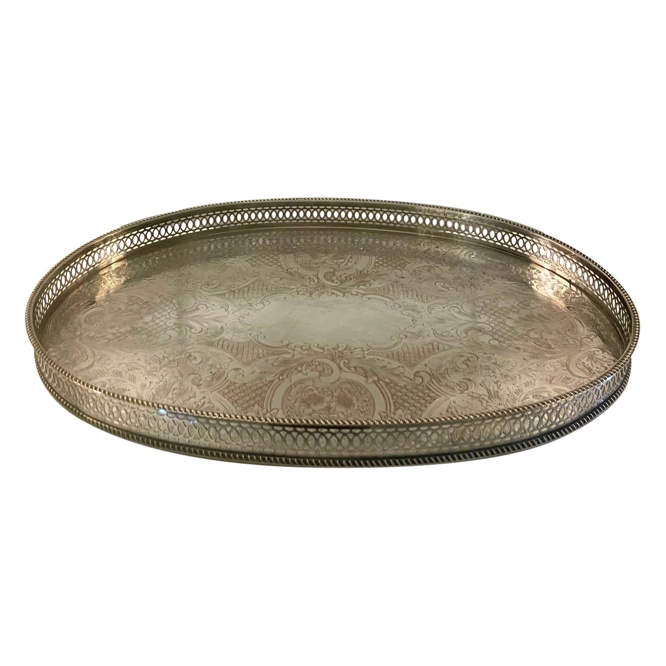 Antique Edwardian Quality Silver Plated Engraved Tea Tray  For Sale