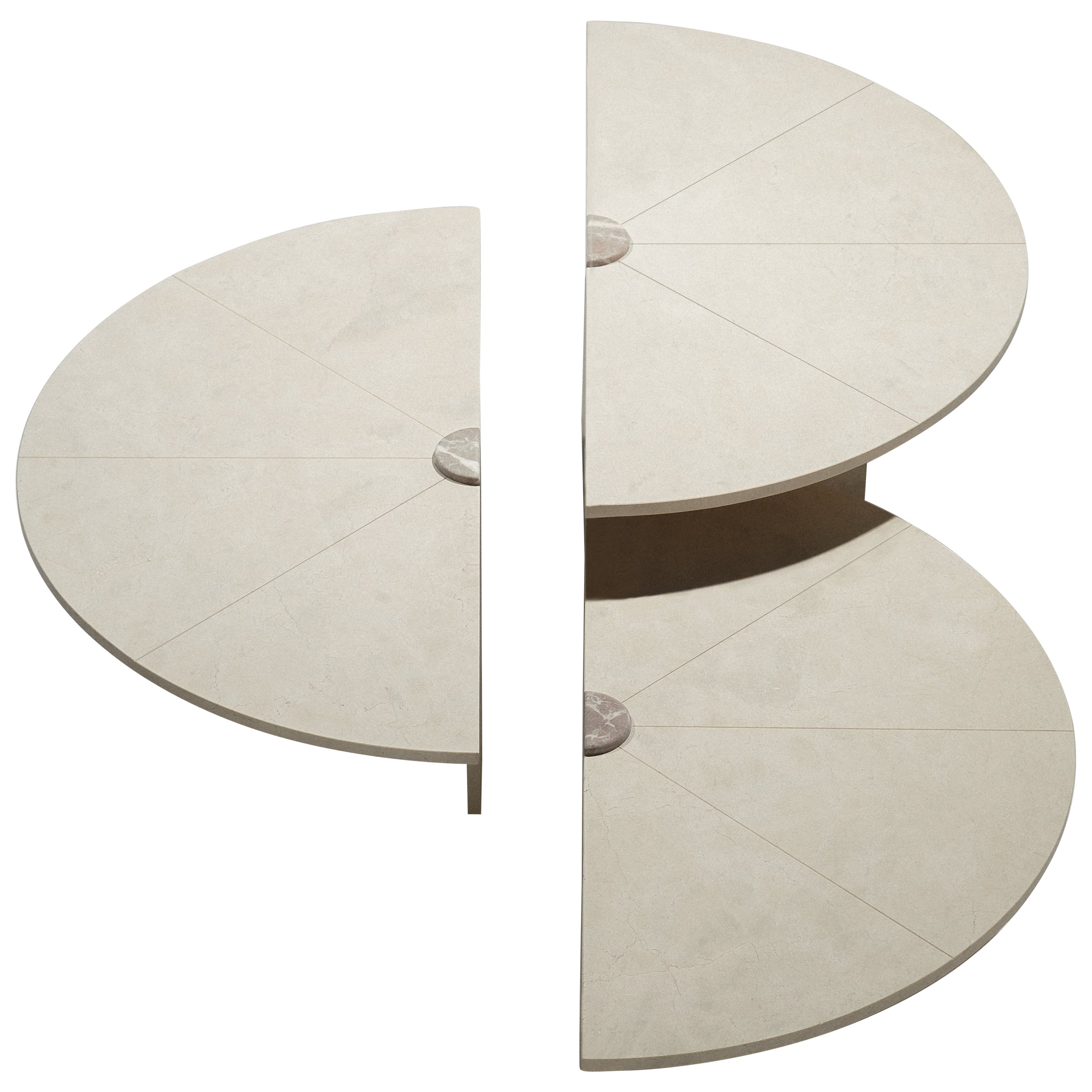Agora Luxury Marble Coffee Table Round Marquetry Cream Red Matte Marble Spain For Sale
