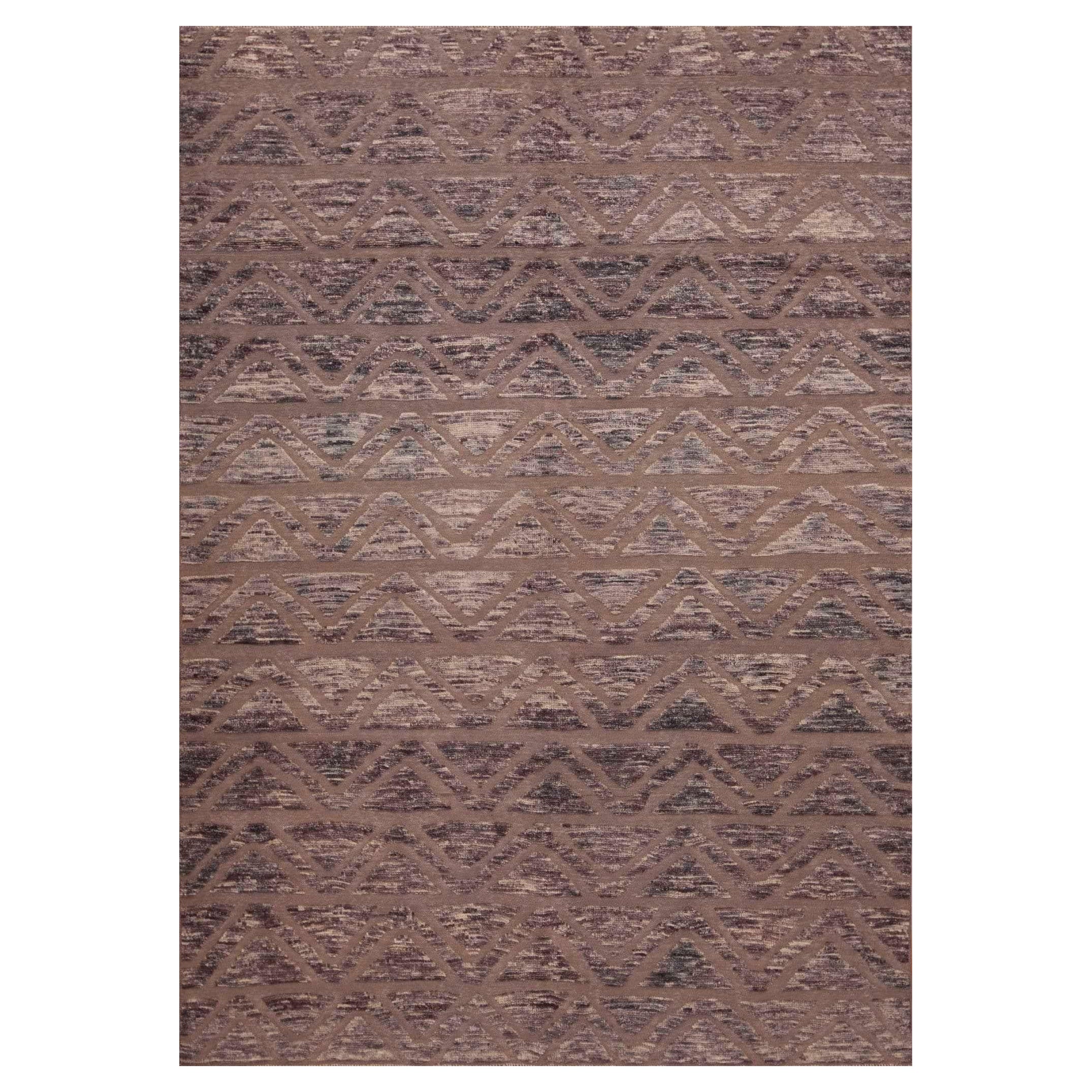 Collection Nazmiyal, tapis moderne géométrique neutre Chevron Deign de 6'7" x 9'4"