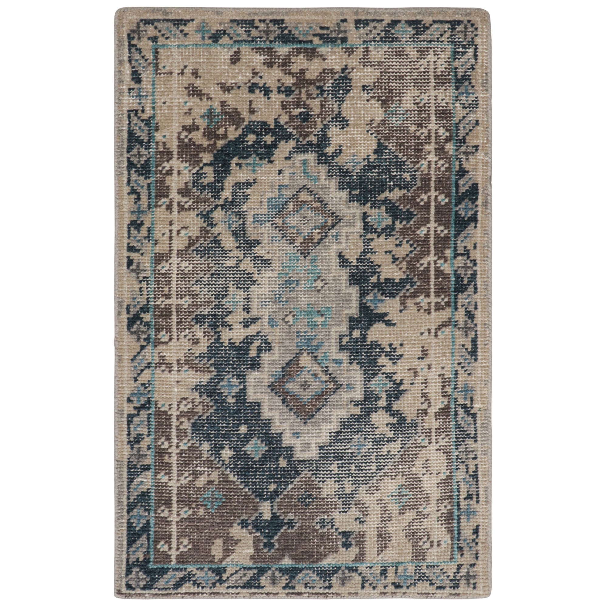 Rug & Kilim’s Abstract Scatter Rug With Blue-Brown Patterns For Sale