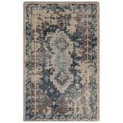 Rug & Kilim’s Abstract Scatter Rug With Blue-Brown Patterns