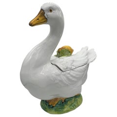Vintage Italian Majolica Style Ceramic Goose Tureen