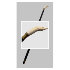 Antique Sailor Made Carved Bone Dolphin Motif Walking Stick or Cane