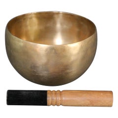 Used Large Hand-Hammered Brass Singing Bowl Nepal 1950s