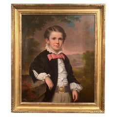 Antique 19th Century American "Portrait Of A Boy" Framed Oil Painting on Canvas.