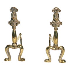 Pair Antique British Victorian Brass "Fire Dogs" or Andirons, Circa 1890's.