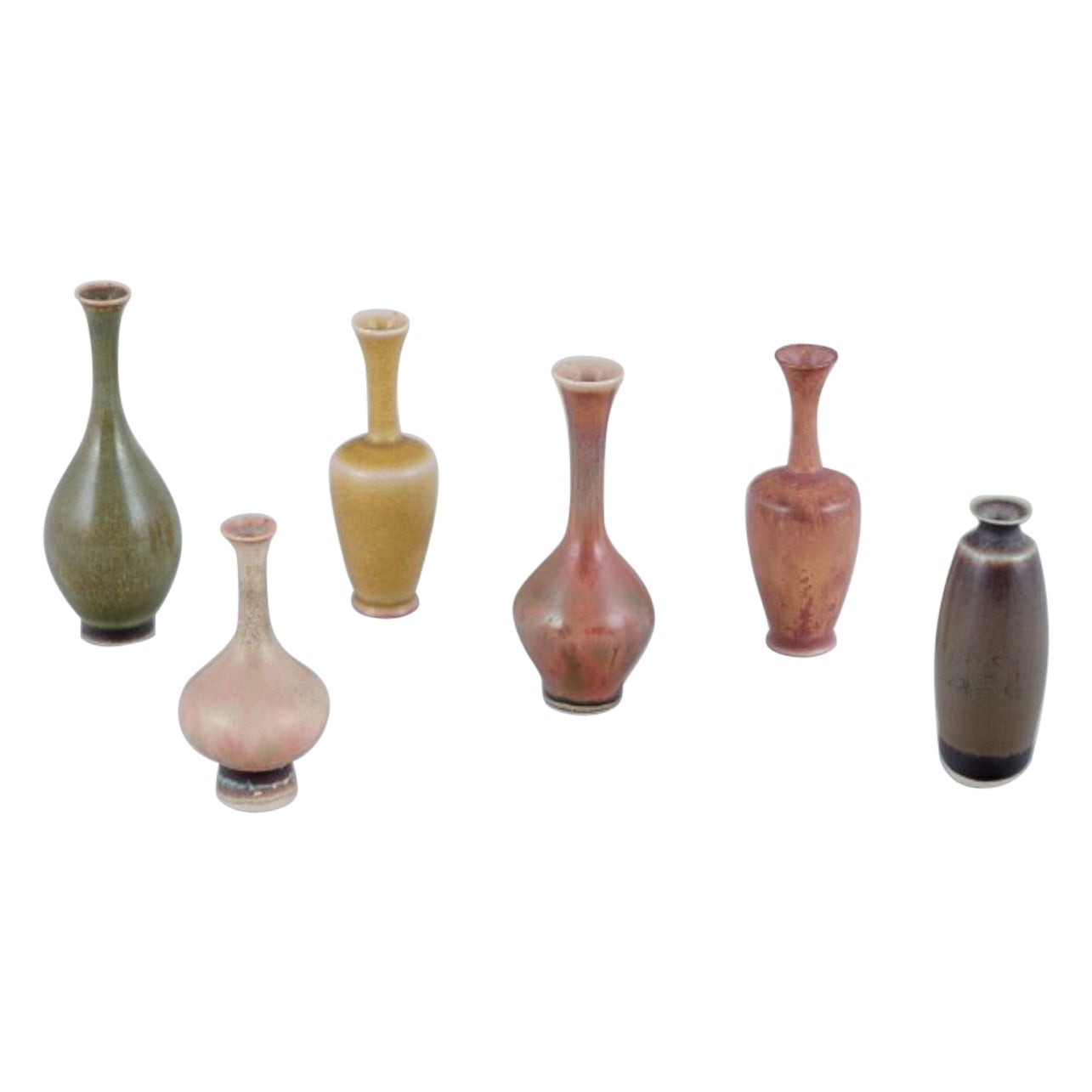 John Andersson for Höganäs, Sweden. Collection of six miniature ceramic vases For Sale