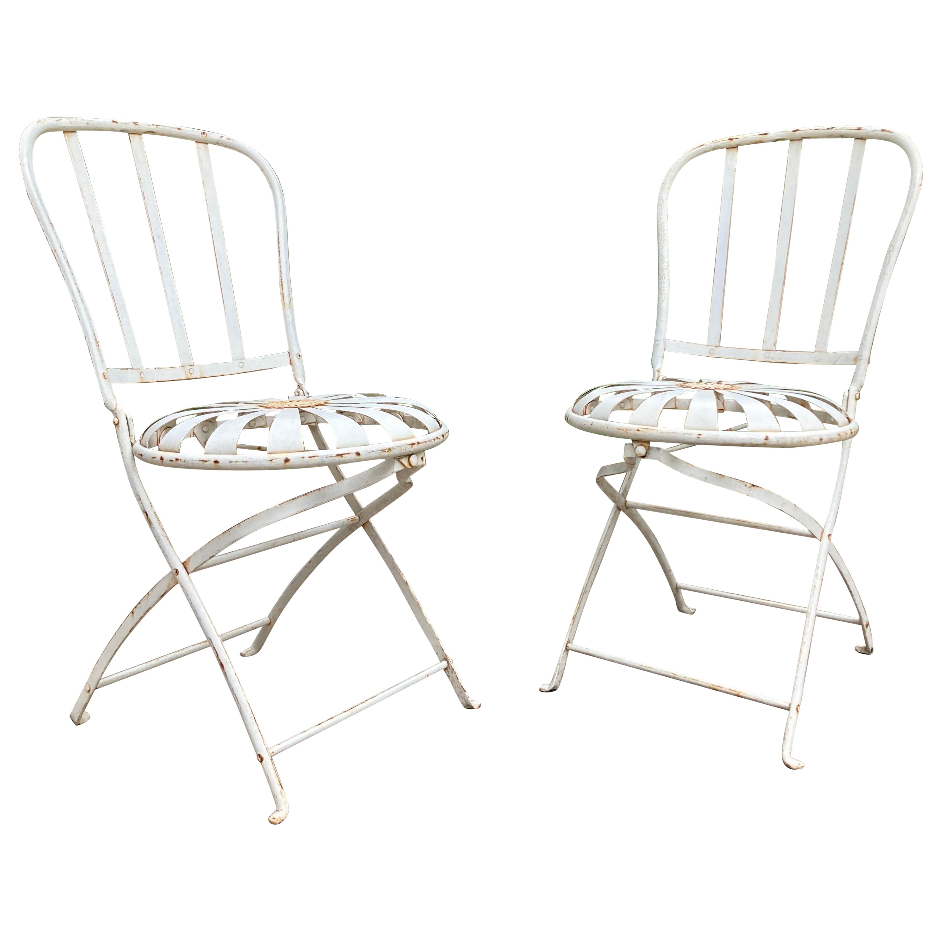francois carre antique folding cafe chairs - a pair For Sale