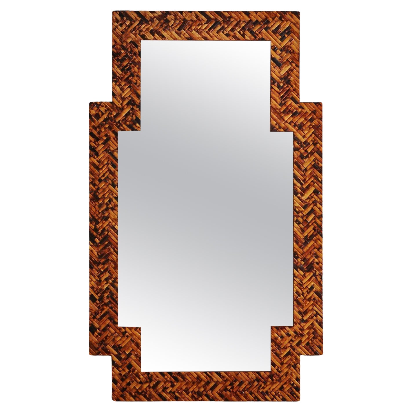 Tessellated Bamboo Frame Mirror by Harrison Van Horn, 1980s