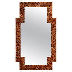 Vintage Tessellated Bamboo Frame Mirror by Harrison Van Horn, 1980s