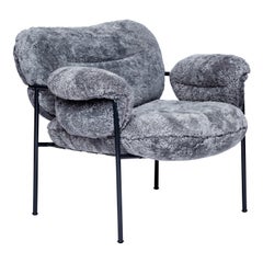 Bollo Armchair by Fogia, Mohawi Sheepskin, Grey, Black Steel